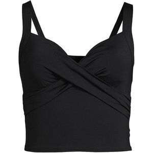 Land’s End Plus Standard Midkini crop V neck wrap bikini top soft cup Black Var